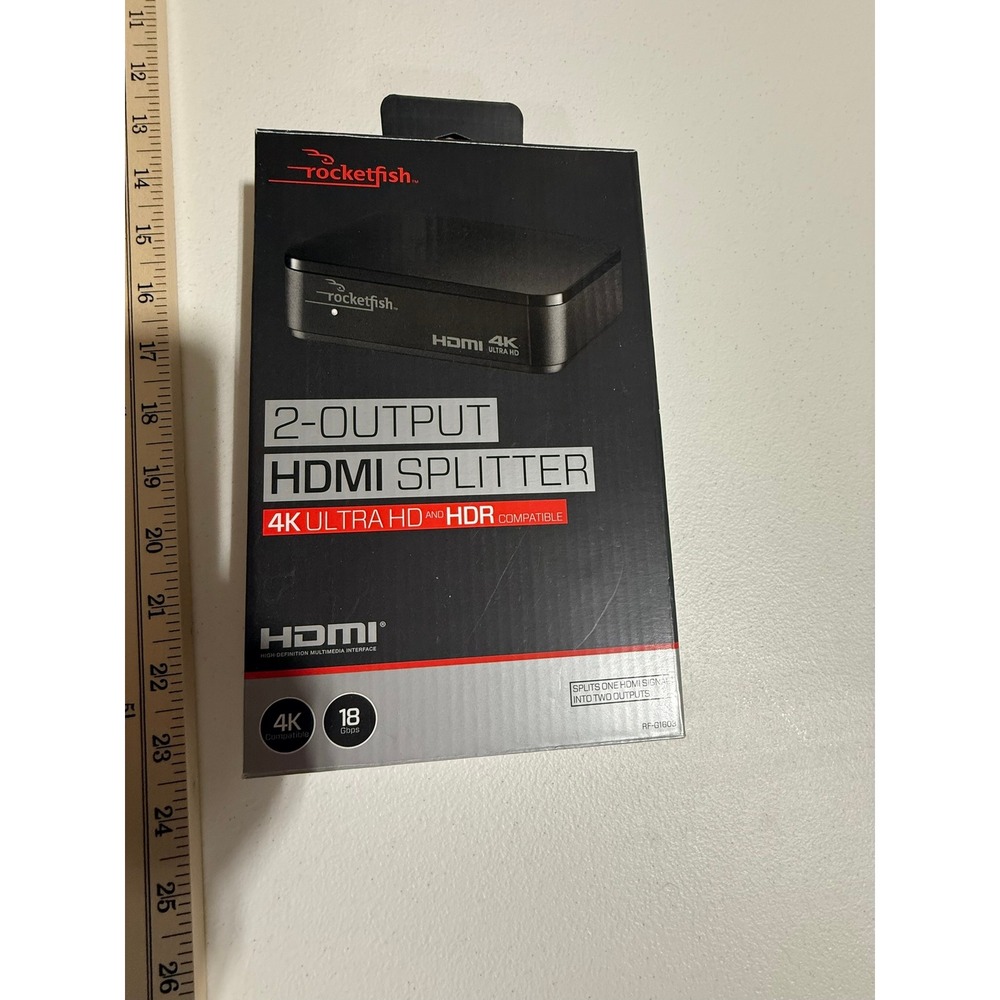 NEW Rocketfish 2-Output HDMI Splitter 4K Ultra HD HDR 18Gbps RF-G1603 Black